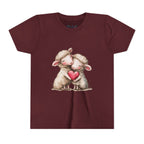 Youth Tee - Cartoon Sheeps Hugging Heart, Cute and Lovely Design