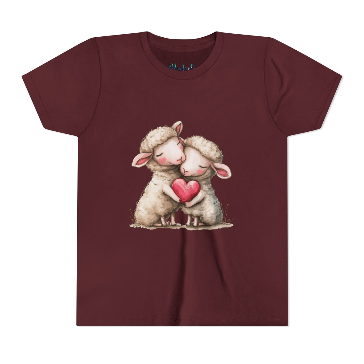 Youth Tee - Cartoon Sheeps Hugging Heart, Cute and Lovely Design