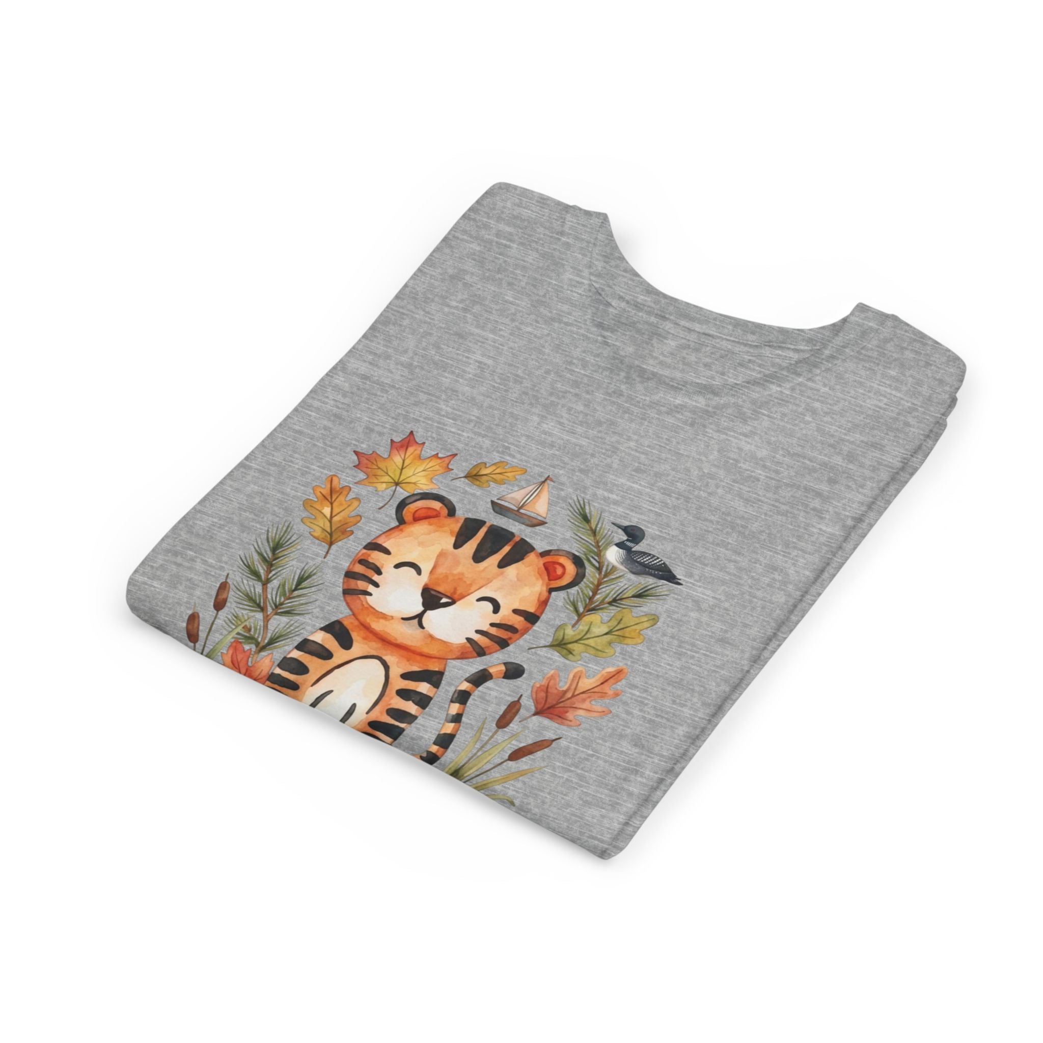 Kids Tiger Lake Ontario Tee — Watercolor Autumn Sailboat & Leaves Youth Short Sleeve Tee