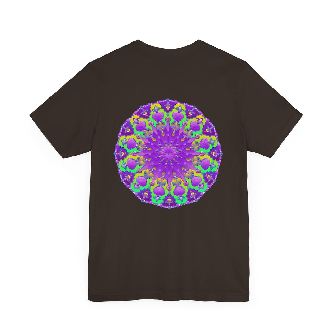 Vibrant and intricate purple mandala design tee promoting spiritual peace and harmony