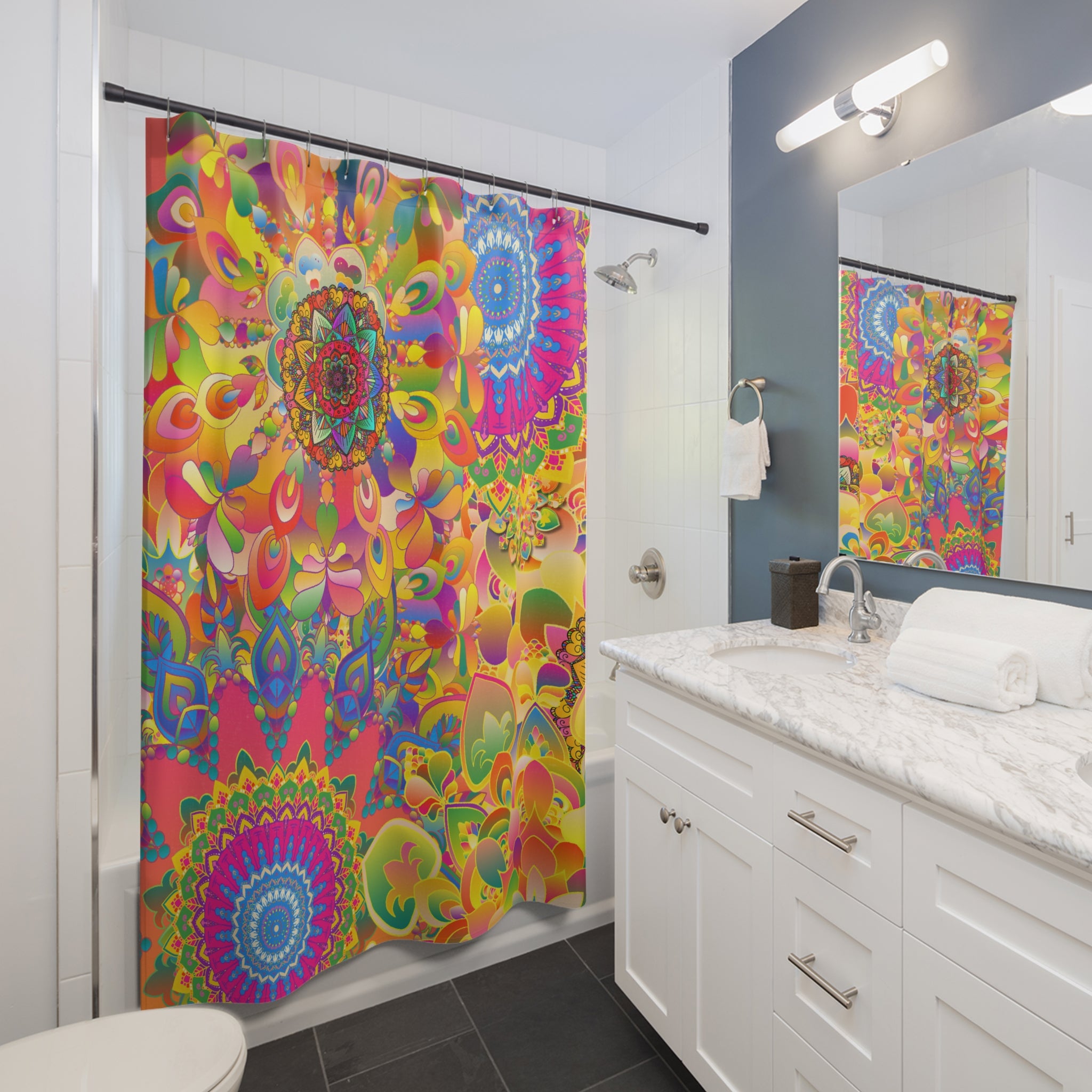 Psychedelic Floral Mandala Shower Curtain