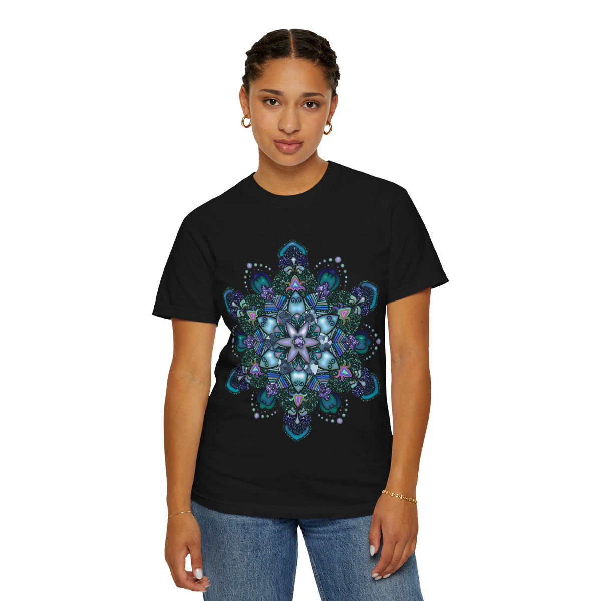 Mandala T-Shirt – Blue Purple Boho Geometric Floral Design