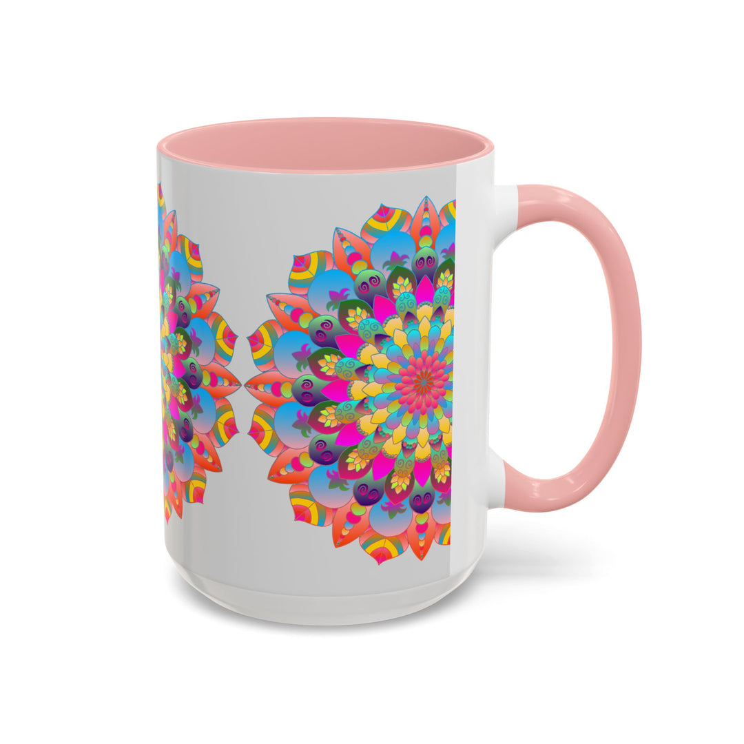 Colorful mandala art mug with intricate and detailed patterns