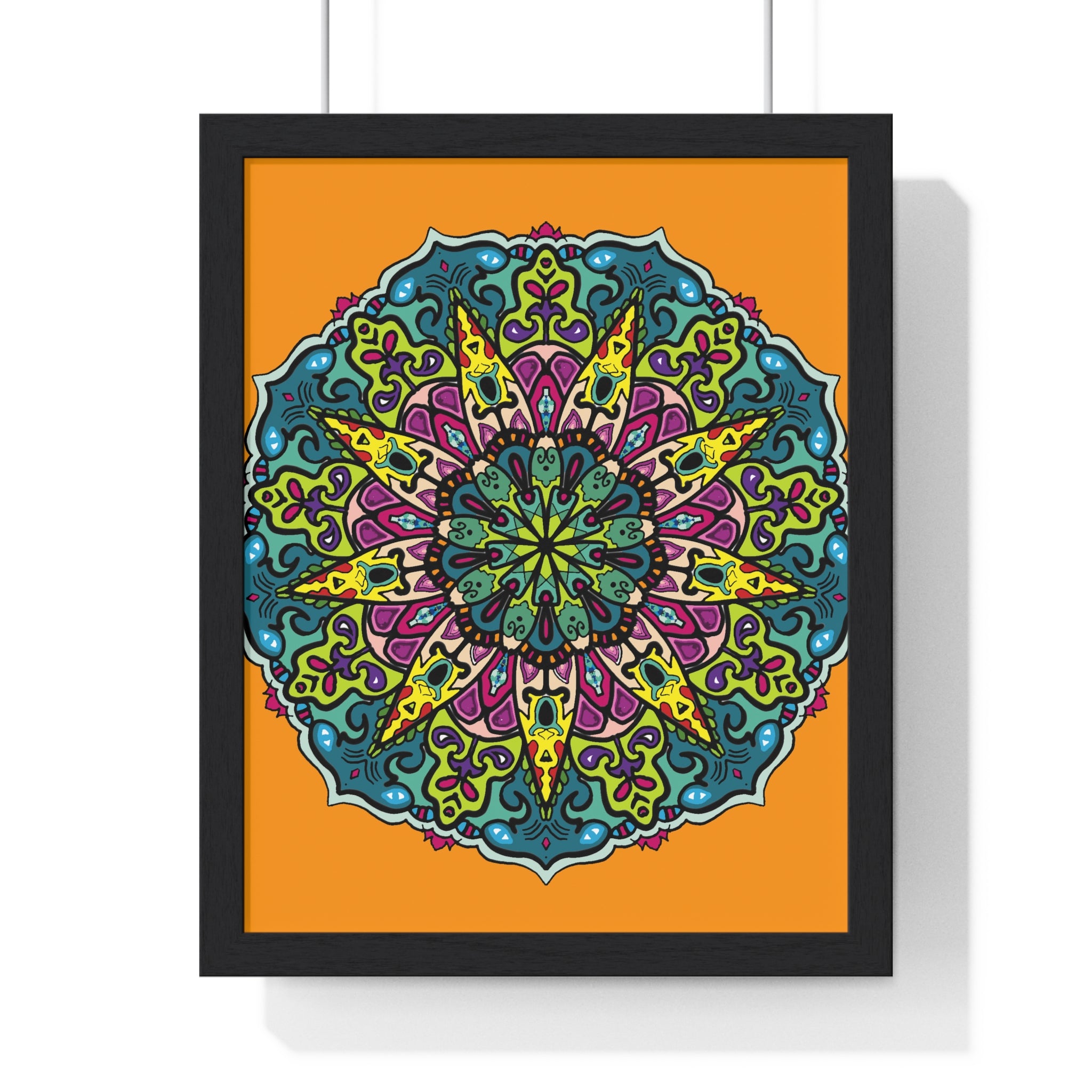 Vertical framed poster featuring a hand-drawn orange mandala art, perfect for mindfulness and yoga