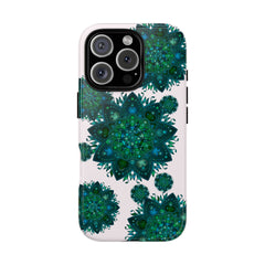 Beautiful light pink and green mandala phone case with peaceful and intricate design
