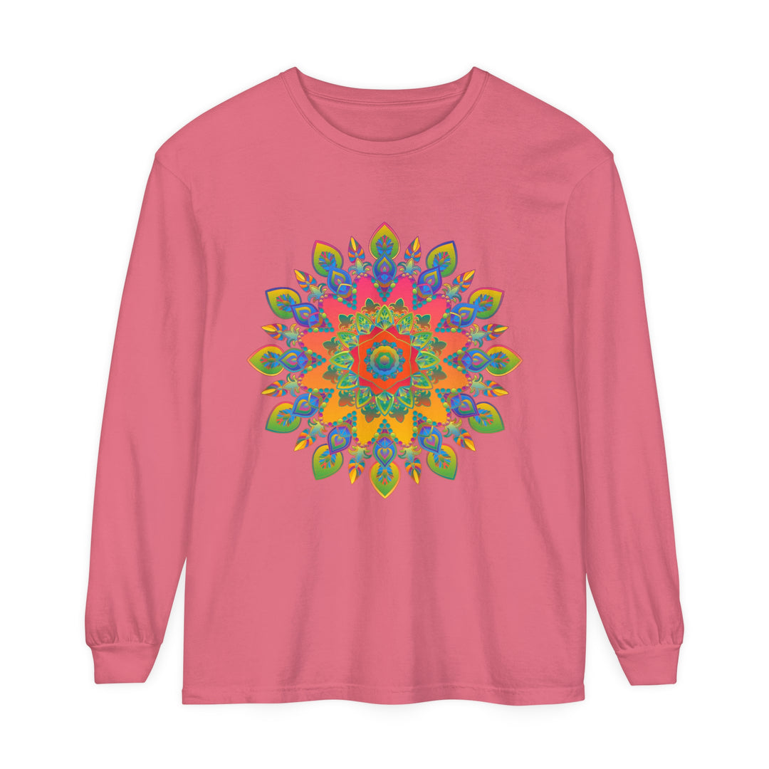 Vibrant Mandala Unisex Long Sleeve T-Shirt with intricate and colorful design