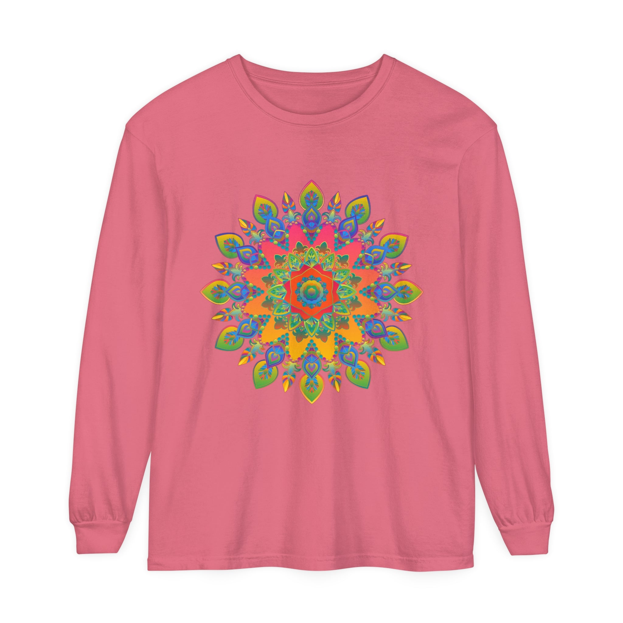 Vibrant Mandala Unisex Long Sleeve T-Shirt with intricate and colorful design