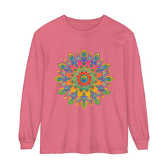 Vibrant Mandala Unisex Long Sleeve T-Shirt with intricate and colorful design