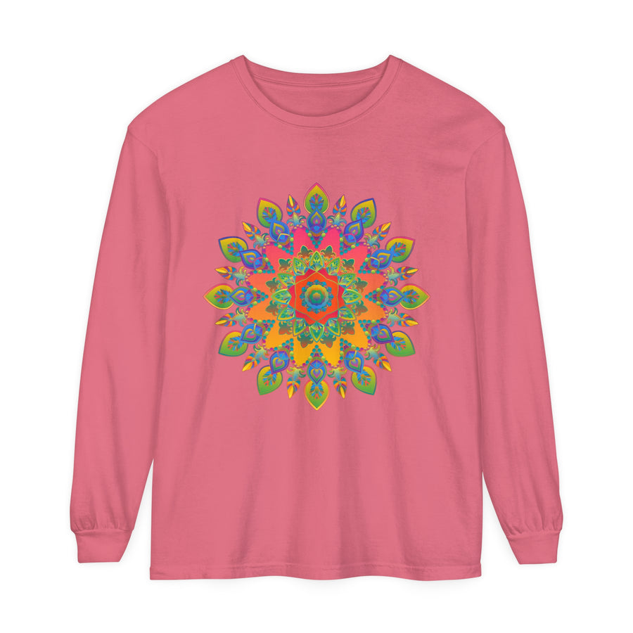 Vibrant Mandala Unisex Long Sleeve T-Shirt with intricate and colorful design