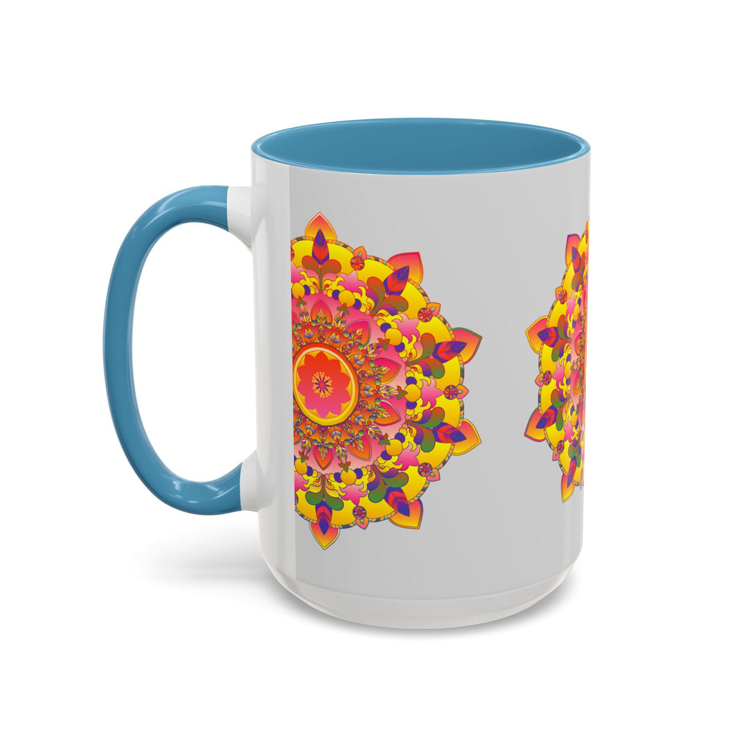 A beautifully crafted ceramic mug featuring a colorful and intricate mandala art design