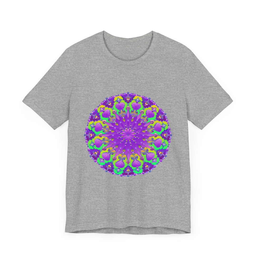 Beautiful purple and green mandala tee with intricate and mesmerizing design