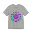 Beautiful purple and green mandala tee with intricate and mesmerizing design