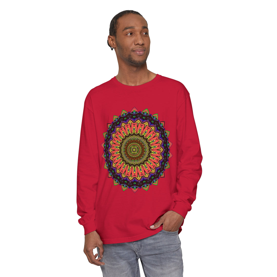 Colorful and intricate mandala design on comfortable long sleeve shirt