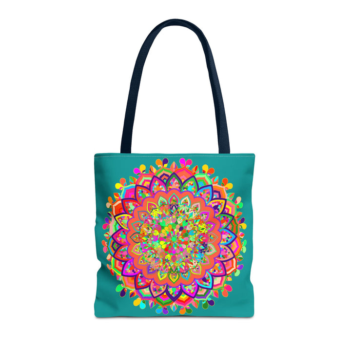 Vibrant and intricate acquamarine mandala art tote bag with colorful design