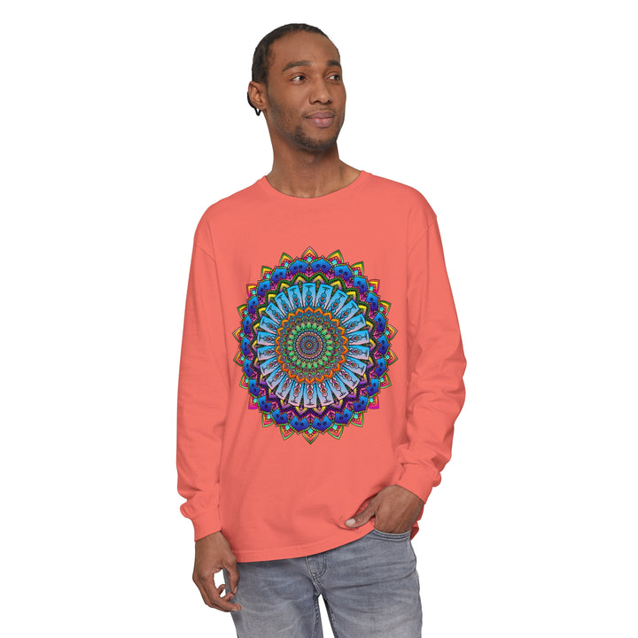 Colorful and intricate long sleeve t-shirt with mandala design for men and women