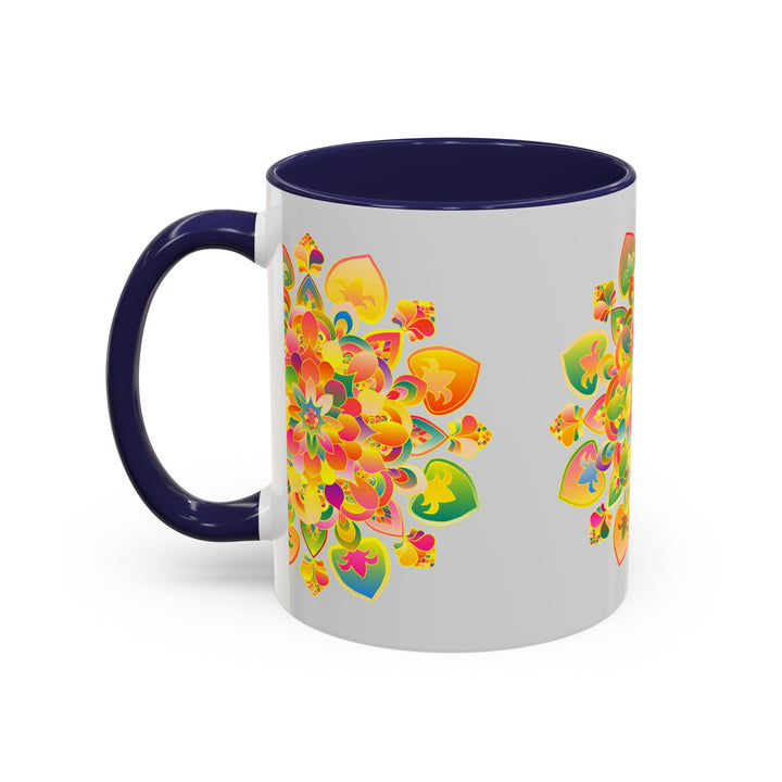 Colorful floral mandala art mug with intricate design and vibrant colors