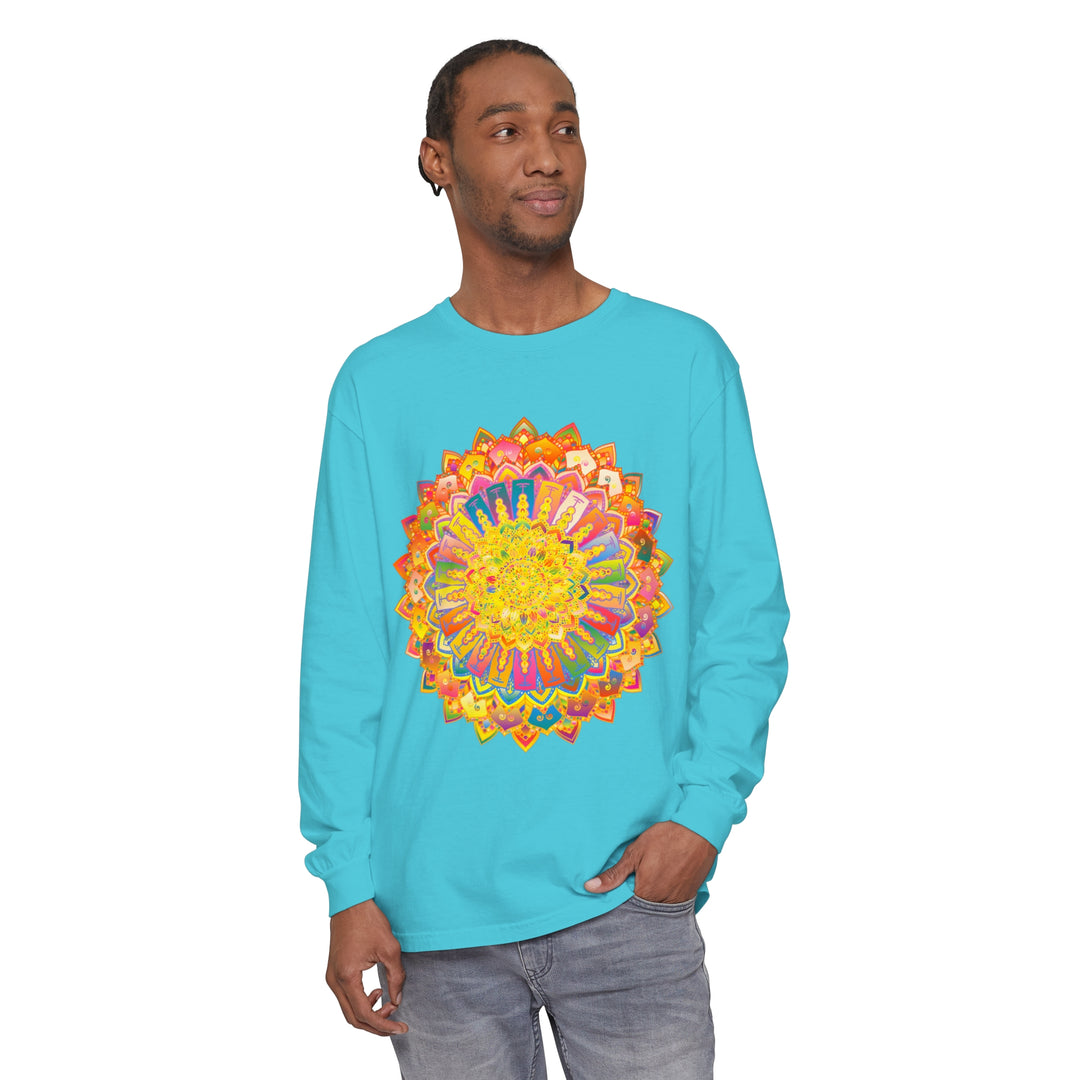 Intricate Mandala Unisex Long Sleeve T-Shirt in vibrant colors and detailed design