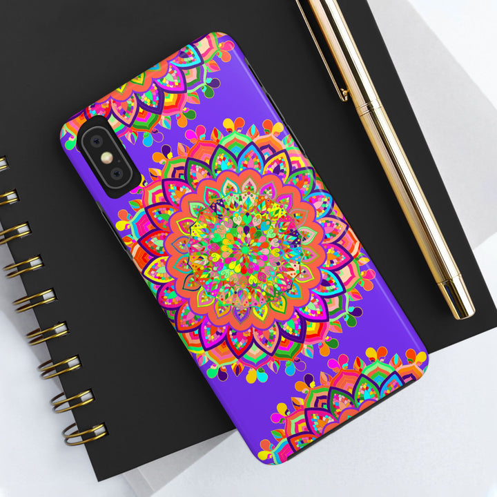 Hand drawn purple Mandala Art phone case with intricate, detailed design