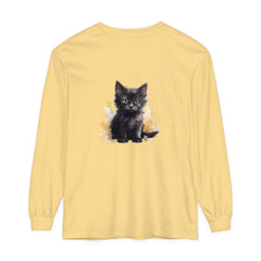 Black Kitten Watercolor Splash T-Shirt featuring a cute black kitten surrounded by colorful watercolor splashes, perfect for cat lovers and fans of unique, artistic apparel