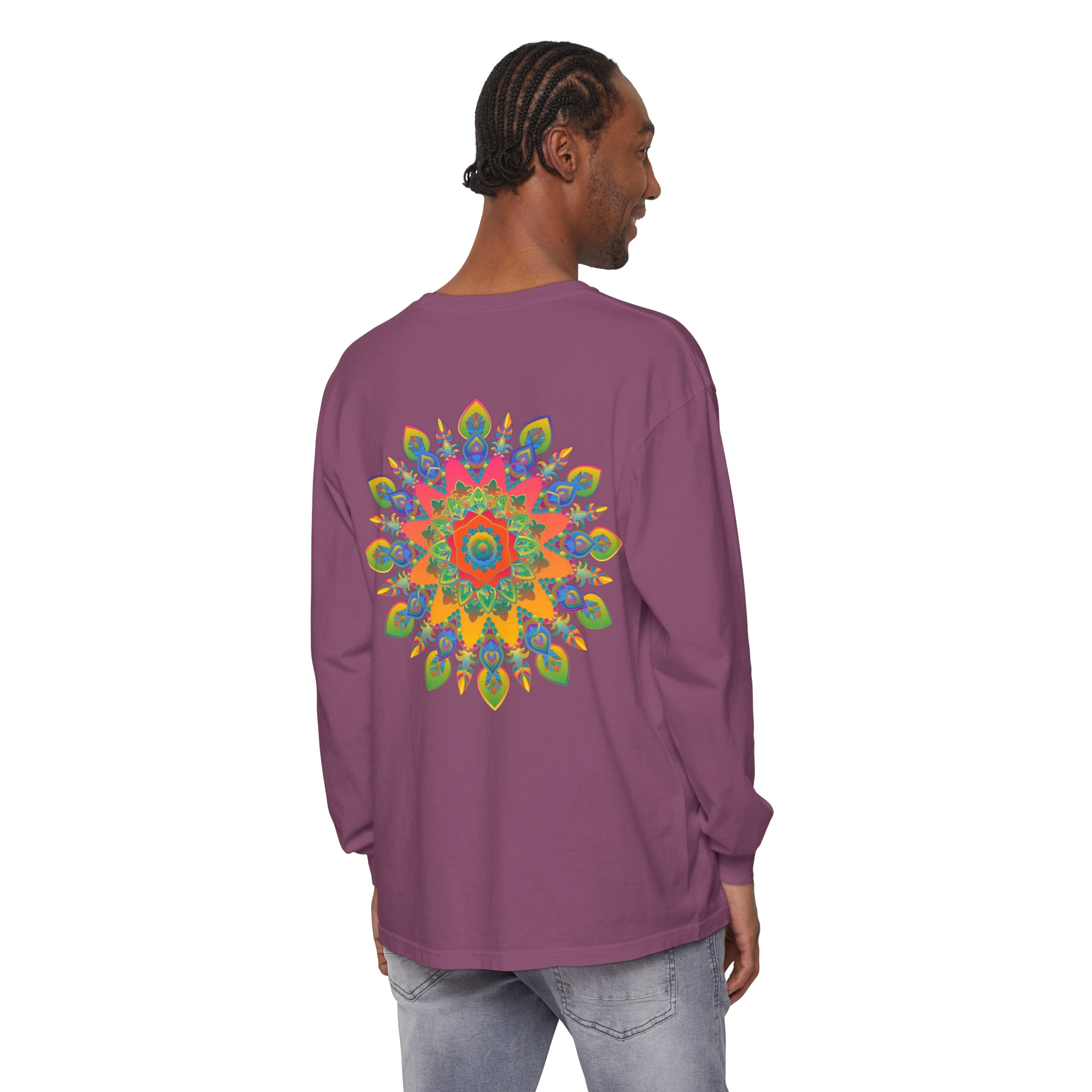 Colorful mandala design long sleeve t-shirt, perfect for men and women