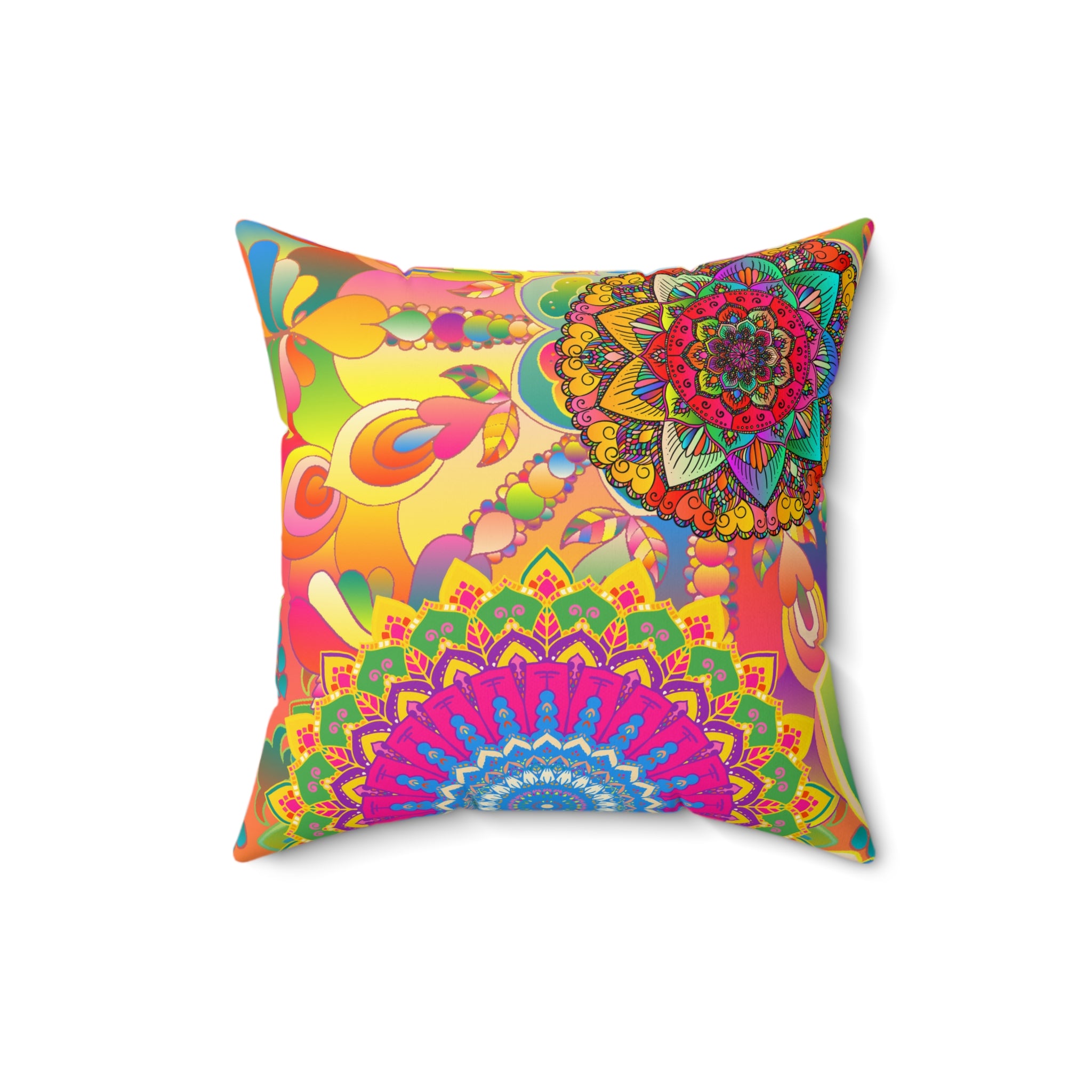 Psychedelic Floral Mandala Faux Suede Pillow