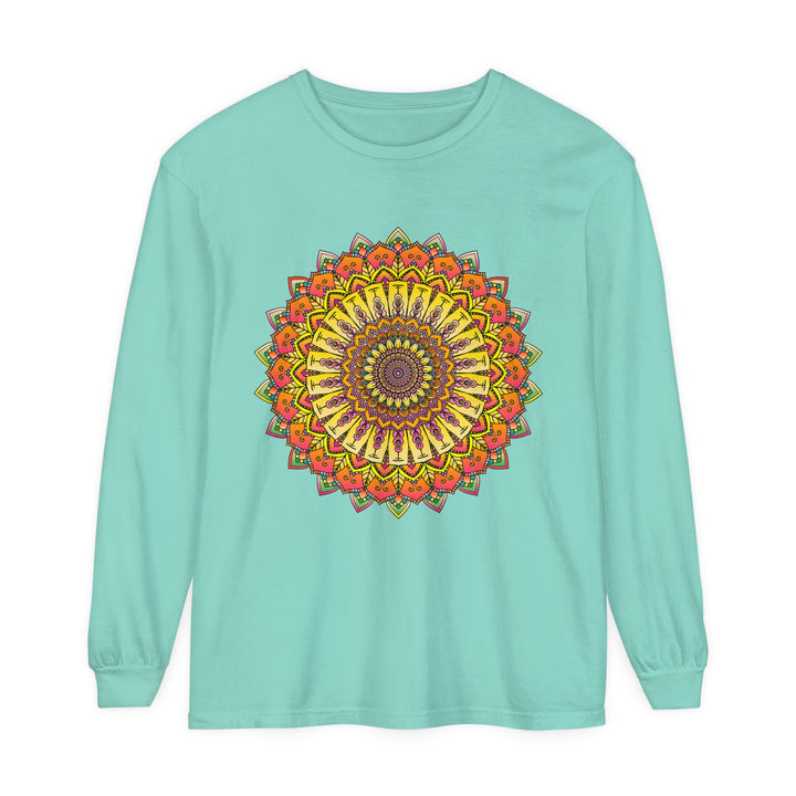 Intricate Mandala Unisex Long Sleeve T-Shirt featuring a detailed and colorful mandala design