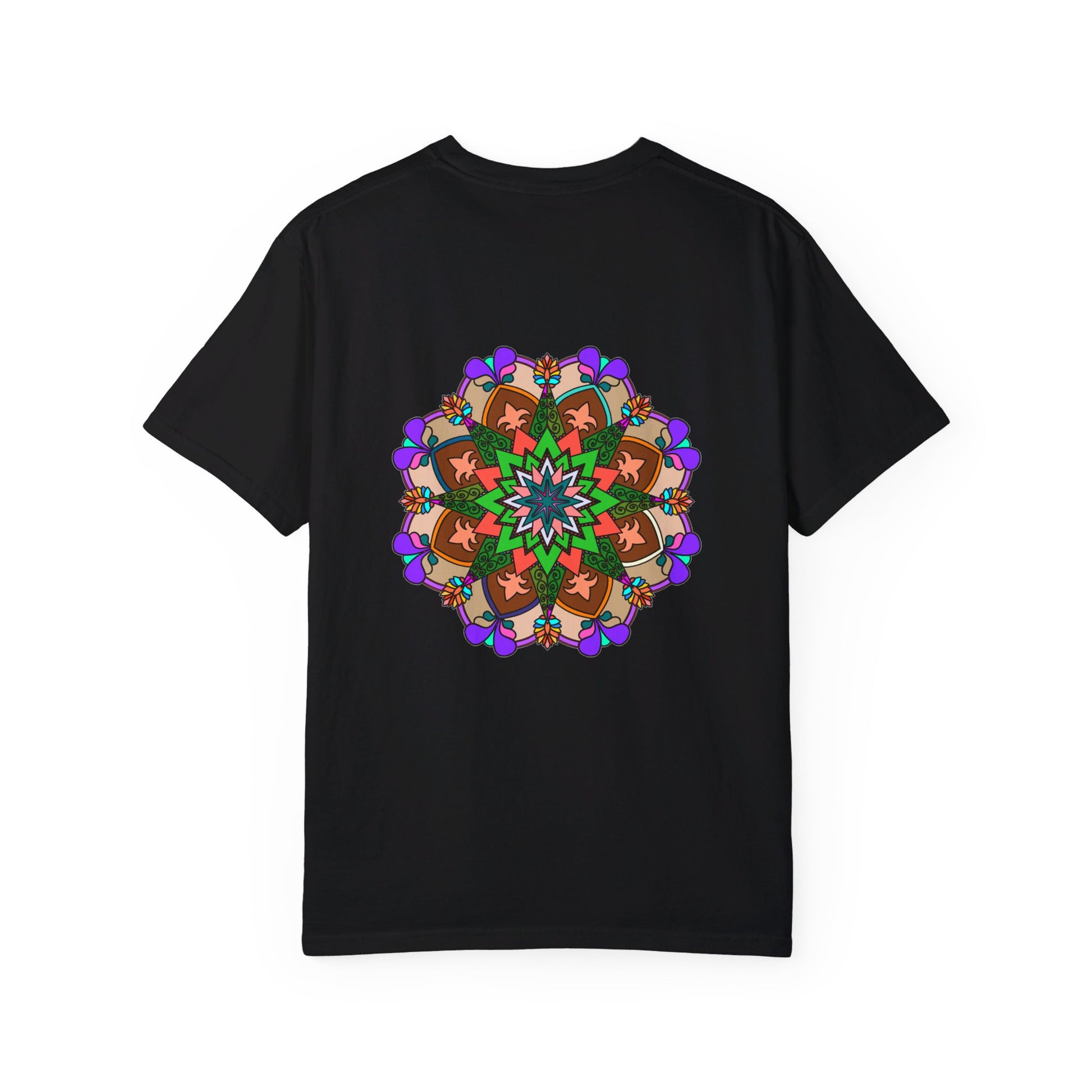 Unisex Mandala T-Shirt made from 100% Ring-Spun Cotton, featuring Hand-Drawn Mandala Art and Garment-Dyed for Extra Comfort