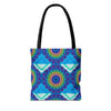 Vibrant and intricate mandala design tote bag in various colors