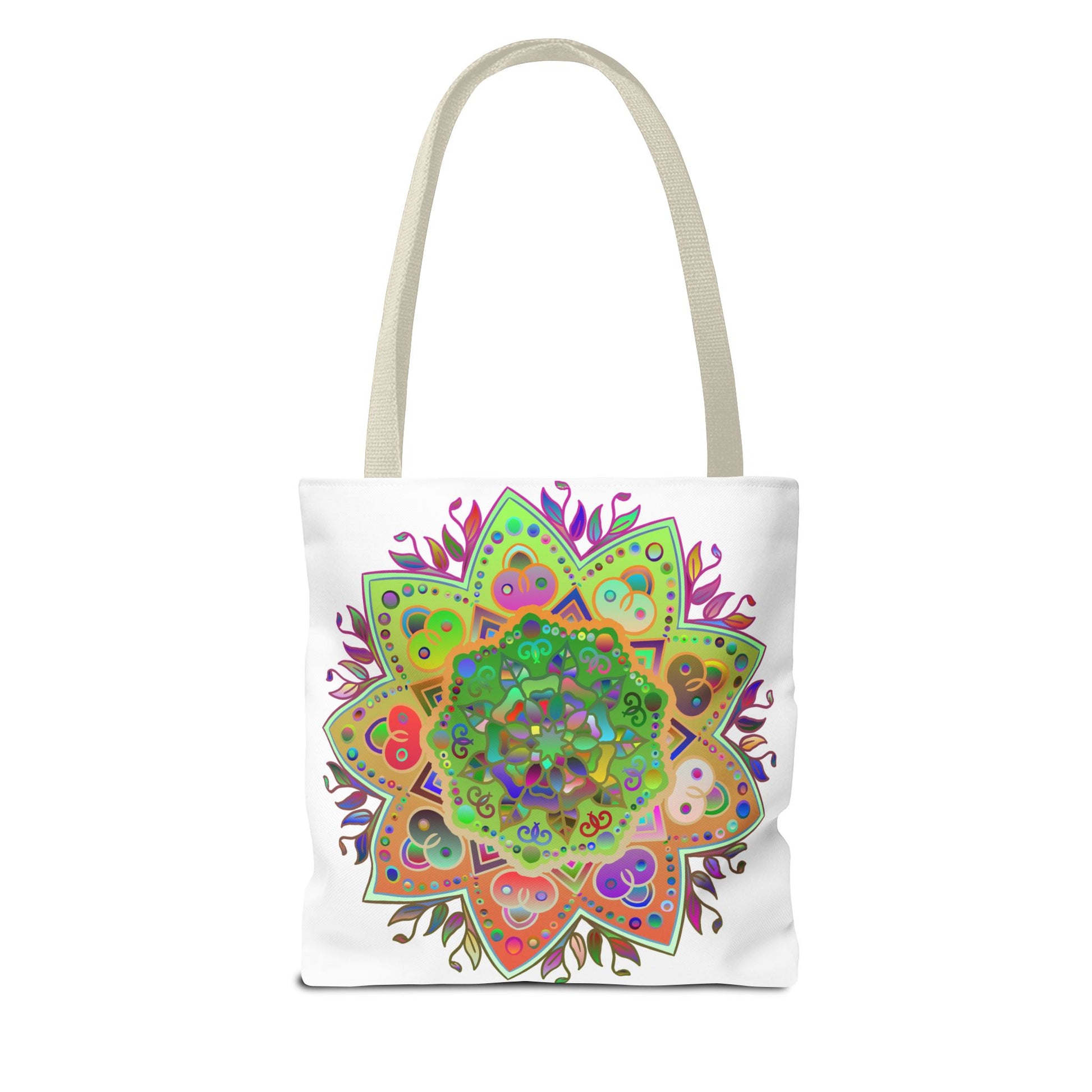 Colorful mandala tote bag with a spacious interior and secure zipper closure