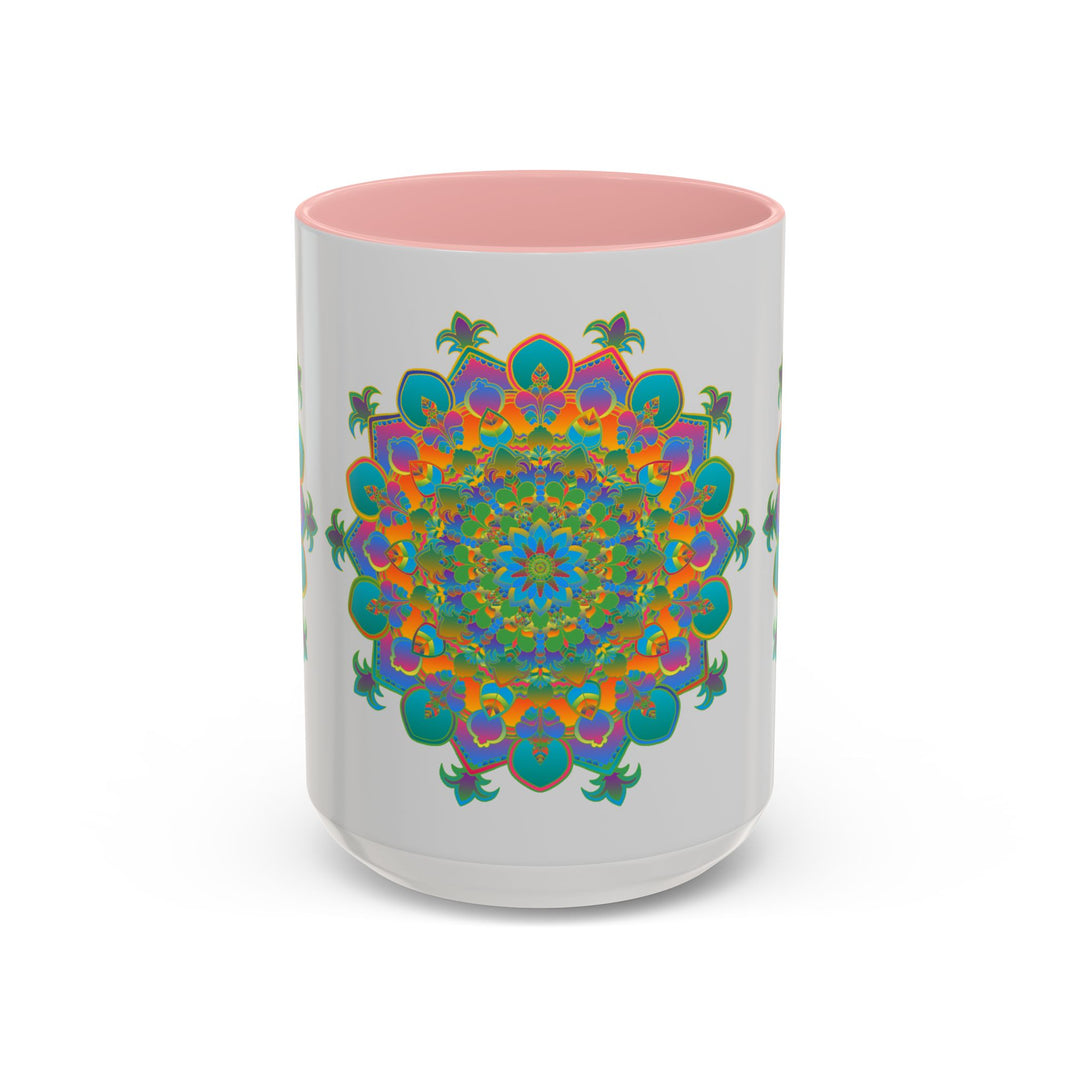 A close-up image of a colorful and intricate Mandala Art Mug, perfect for enjoying a hot beverage in style