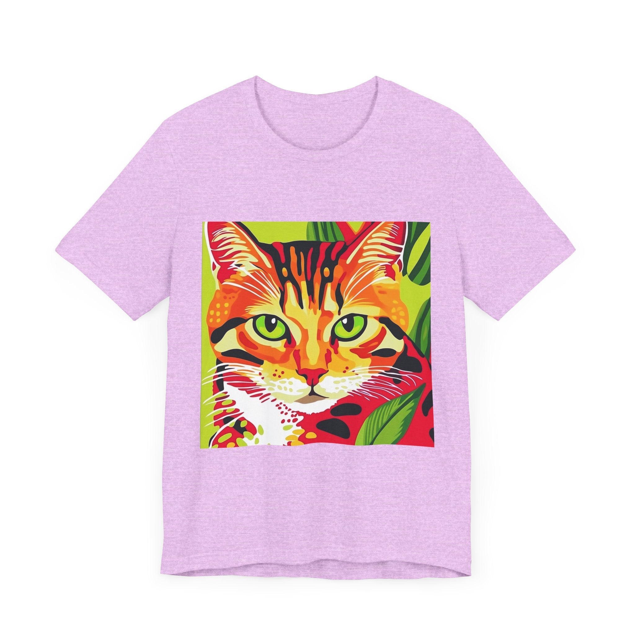 Colorful Savana Stripes Cat Short Sleeve Tee with playful feline design