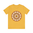 Beautiful brown and orange mandala design tee with intricate patterns and details