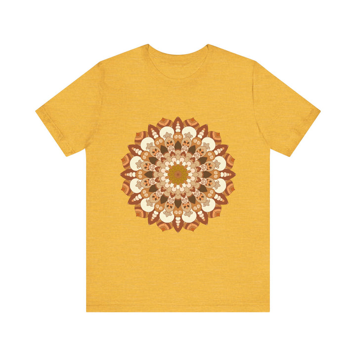 Beautiful brown and orange mandala design tee with intricate patterns and details