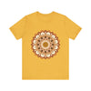 Beautiful brown and orange mandala design tee with intricate patterns and details