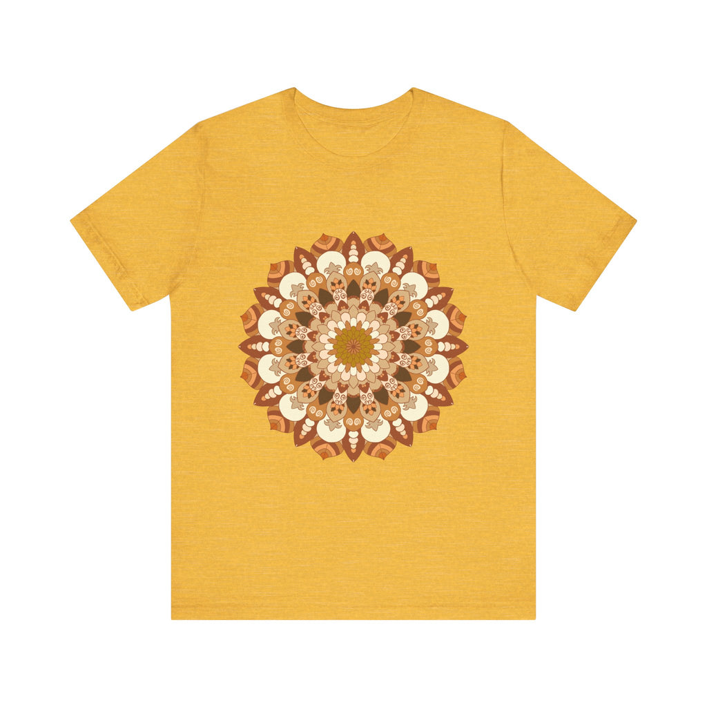 Beautiful brown and orange mandala design tee with intricate patterns and details