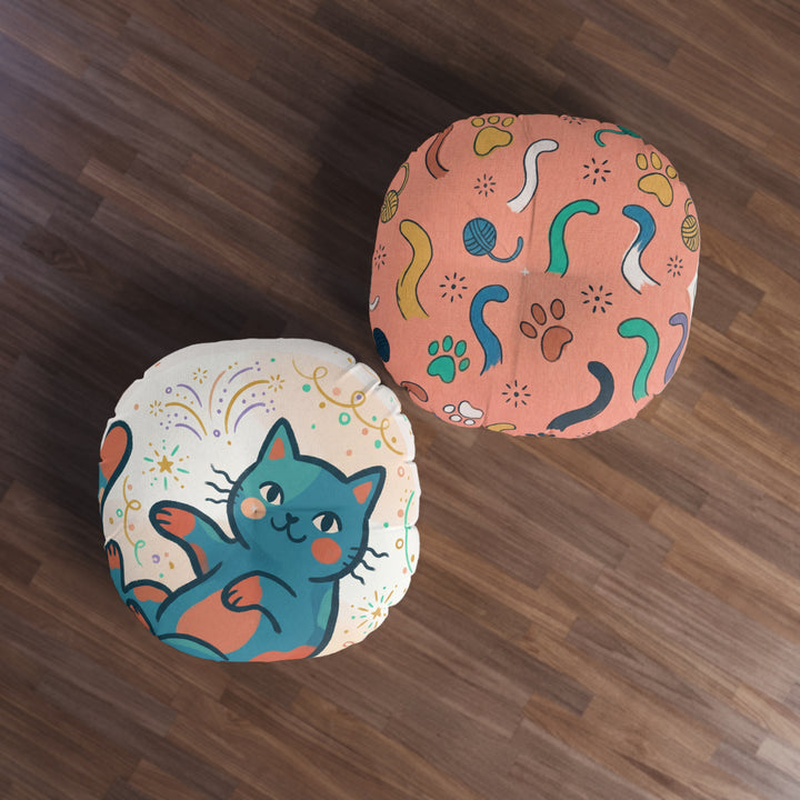 Gemütliches Boho-Neujahrs-Katzen-Bodenkissen