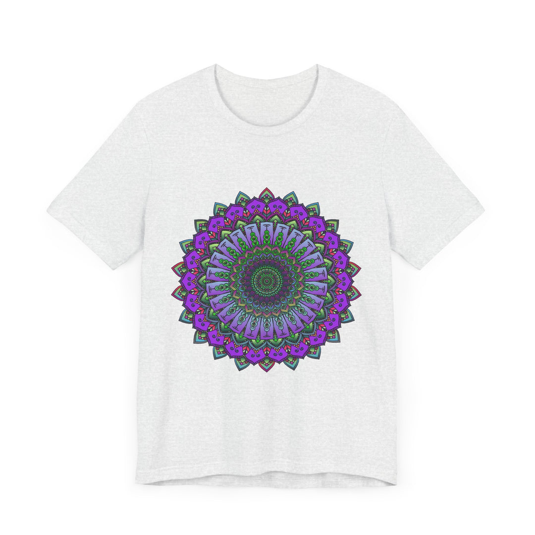 Vibrant purple and green mandala tee with intricate, eye-catching design