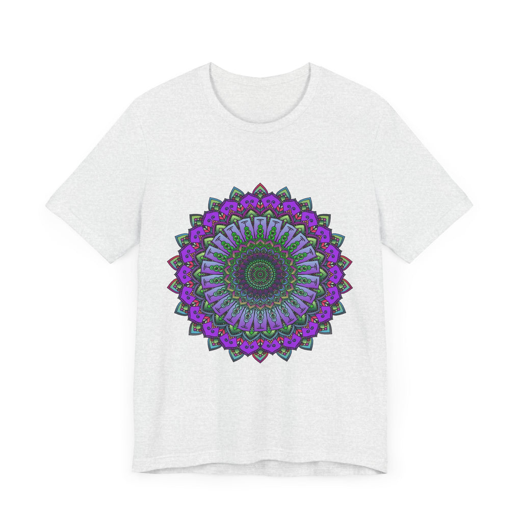 Vibrant purple and green mandala tee with intricate, eye-catching design