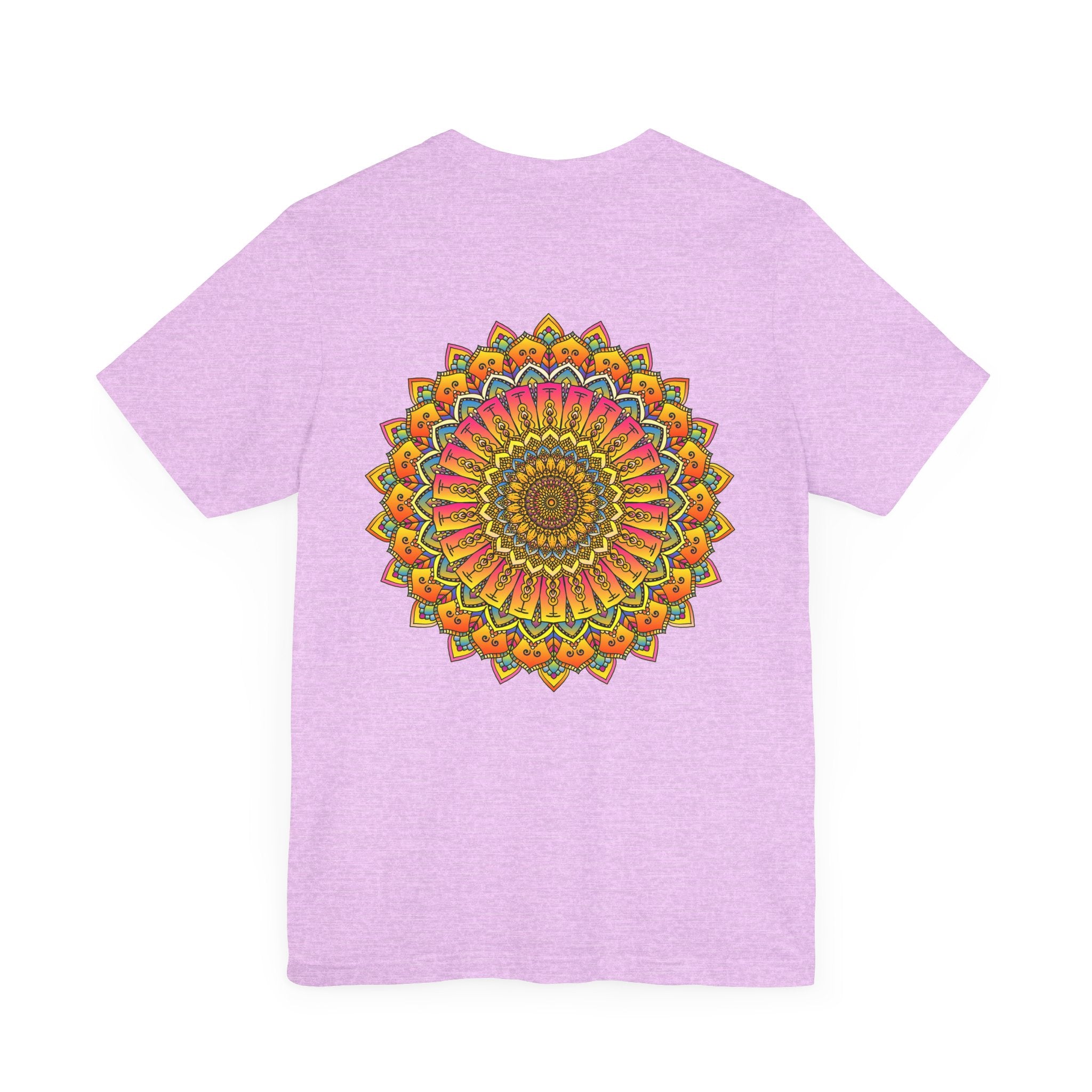 A colorful and intricately designed mandala tee, representing spiritual peace and harmony, perfect for adding a vibrant touch to your wardrobe