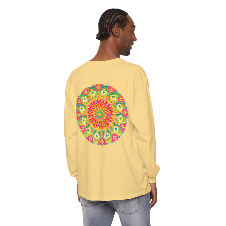 Intricate Mandala Long Sleeve T-Shirt - Vibrant Art displayed on a comfortable, stylish garment with a beautiful intricate design