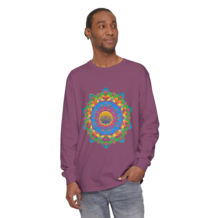 Intricate Mandala Long Sleeve T-Shirt featuring a beautiful and detailed mandala design in vibrant colors