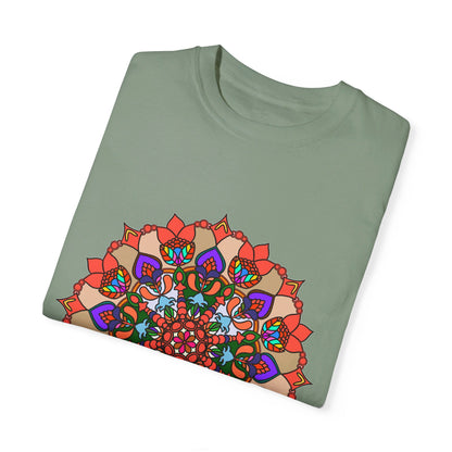 Unisex Mandala T-Shirt featuring intricate hand-drawn mandala art on 100% ring-spun cotton, garment-dyed for extra comfort