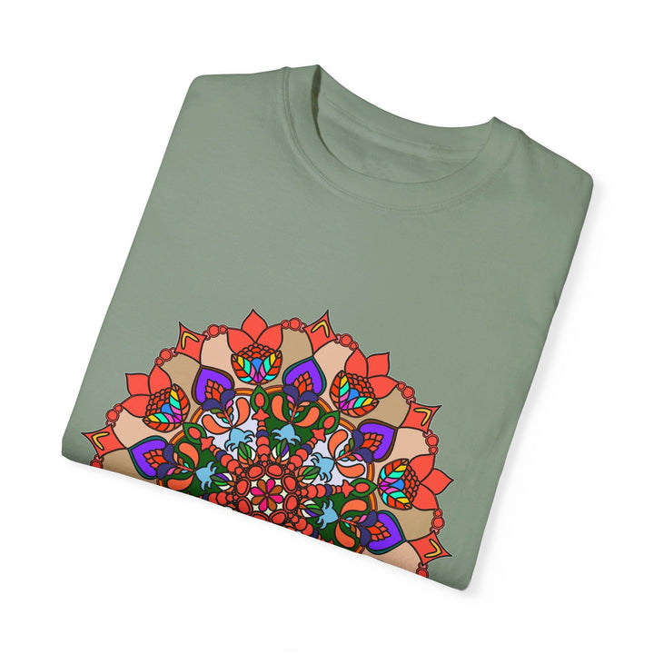 Unisex Mandala T-Shirt featuring intricate hand-drawn mandala art on 100% ring-spun cotton, garment-dyed for extra comfort