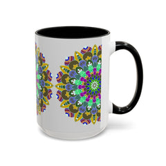 A close-up image of a colorful and serene Mandala Art Mug, showcasing intricate patterns and vibrant colors, perfect for a relaxing tea or coffee break