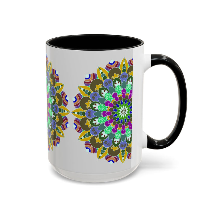 A close-up image of a colorful and serene Mandala Art Mug, showcasing intricate patterns and vibrant colors, perfect for a relaxing tea or coffee break