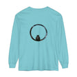 A close-up image of a Mystifying Sphere Unisex Long Sleeve T-Shirt with intricate geometric design in black and white colors, perfect for casual and stylish wear