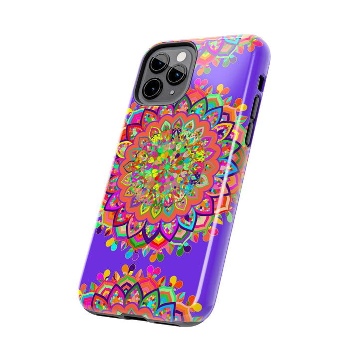 Hand-drawn purple Mandala Art phone case featuring intricate, swirling designs