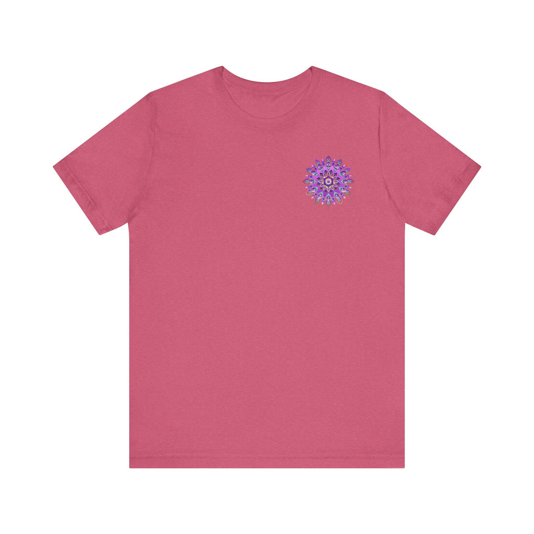 Beautiful purple mandala t-shirt with intricate design symbolizing spiritual peace and harmony, perfect for mindful fashion enthusiasts