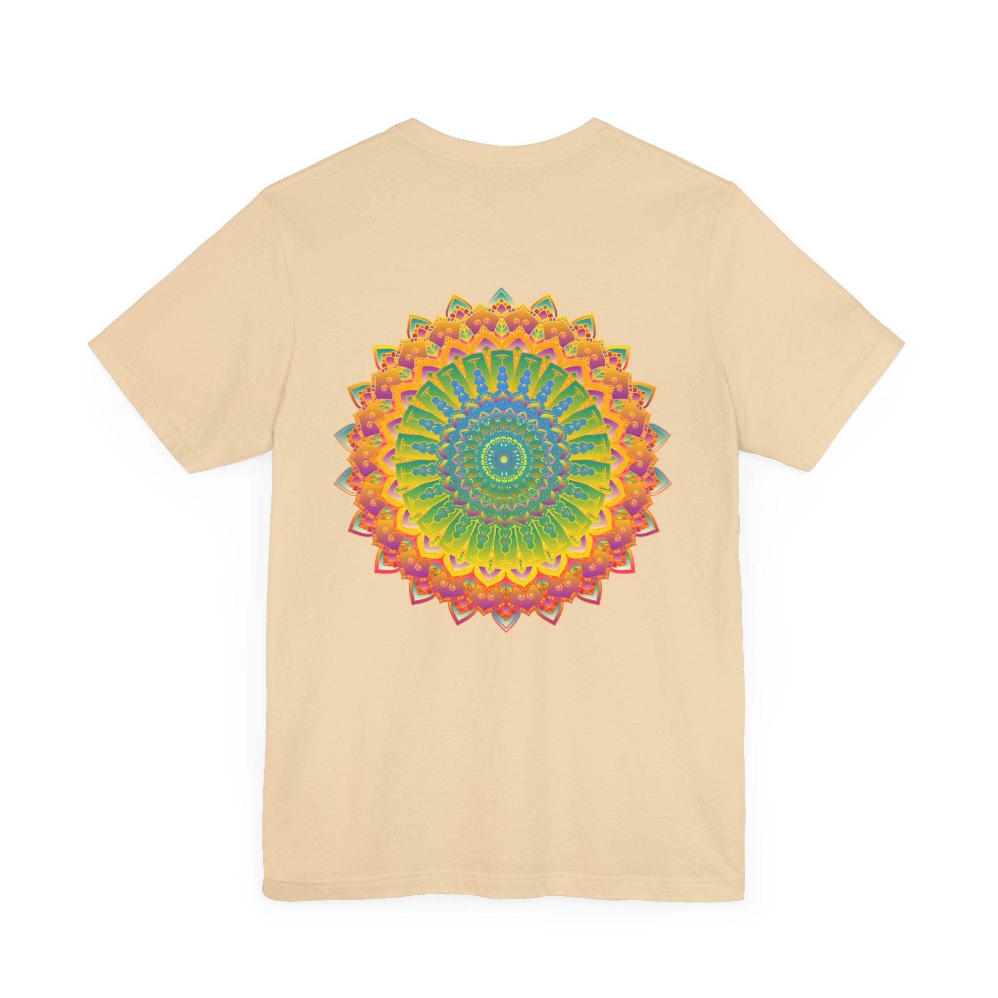 Vibrant Mandala Tee - Spiritual Peace & Harmony: A colorful, intricate mandala design representing tranquility and balance, printed on a comfortable t-shirt