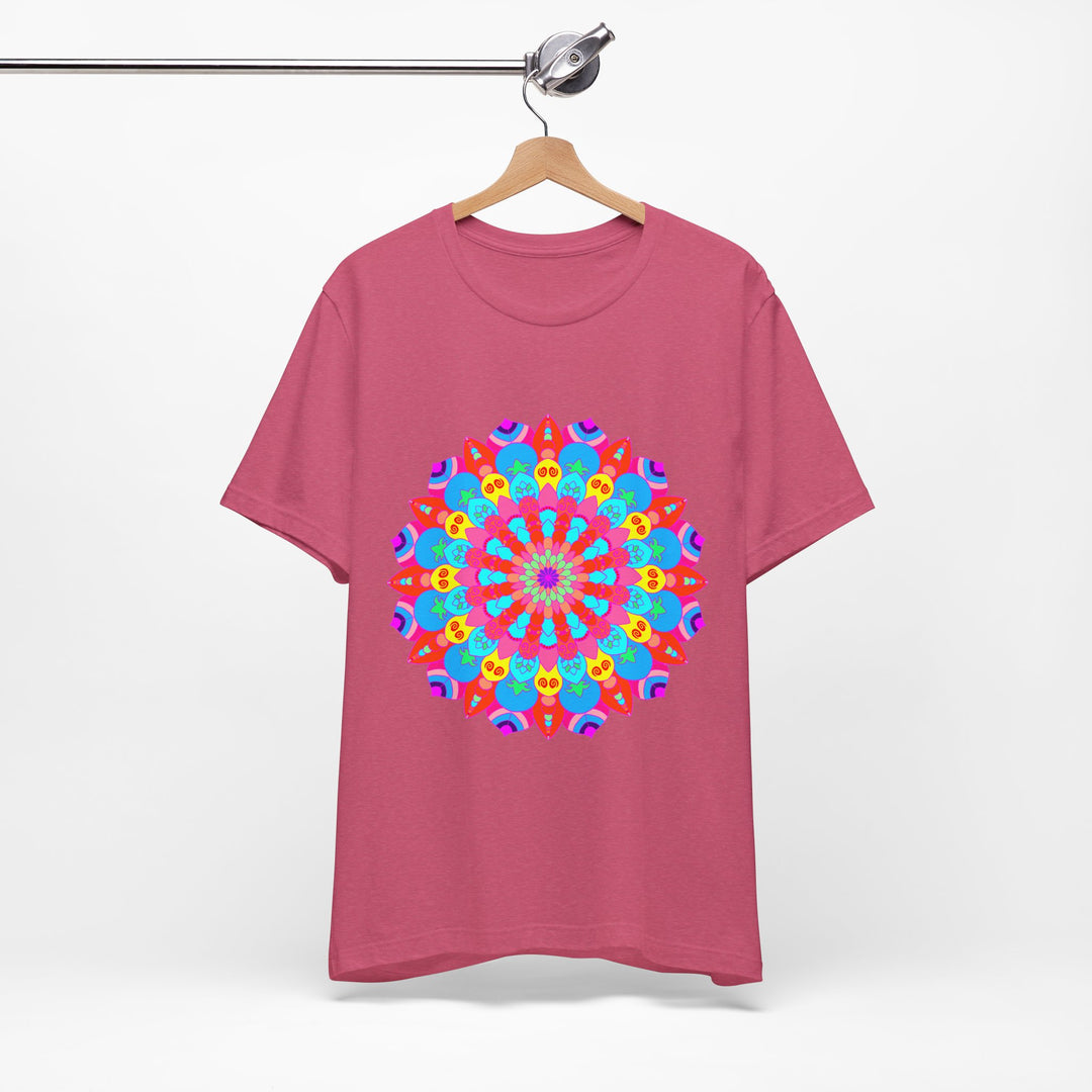 Vibrant and intricate mandala design t-shirt, featuring psychedelic art in a variety of bold, colorful hues